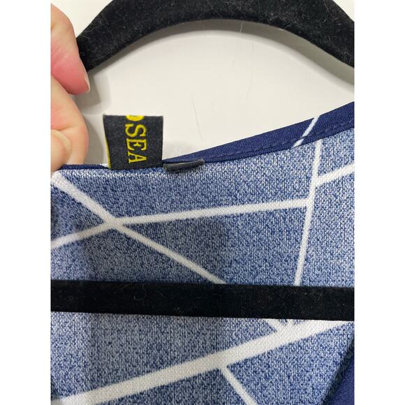 Woosea Maxi Dress Surplice Neckline Geometric Print Sleeveless Blue Stretch S - Picture 6 of 11